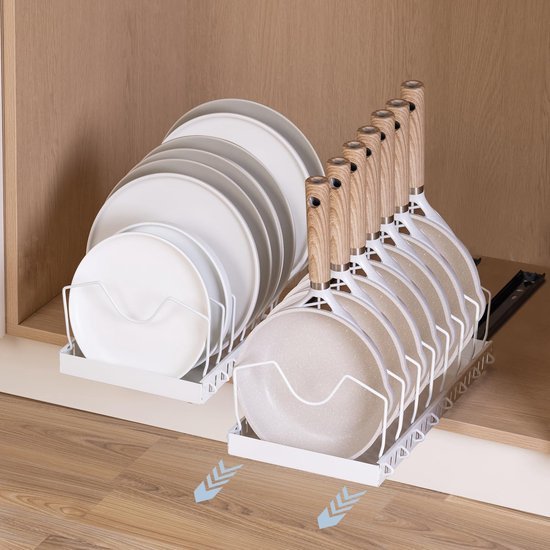 Unyqoos® Verstelbare Uittrekbare Keukenorganizer voor Pannen en Dekselopslag met 8 Verstelbare Groeven