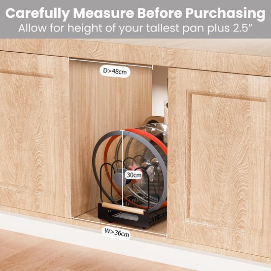 Unyqoos ® Pannen- en Dekselsorteerder voor Keukenkast met Uittrekbare Functie en Steendroogmat, Zwart