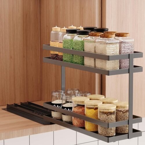 Unyqoos® Uitrekbaar kruidenrek met twee niveaus voor keukenkastjes zonder boren