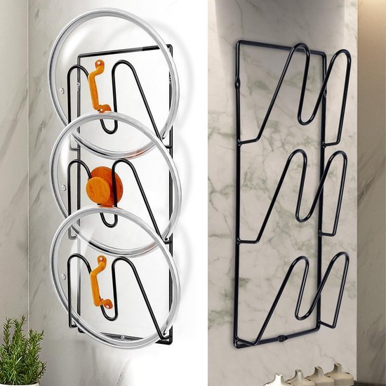 Unyqoos® Zelfklevende wandhouderset voor pannendeksels, ruimtebesparende oplossing zonder boren voor de keuken