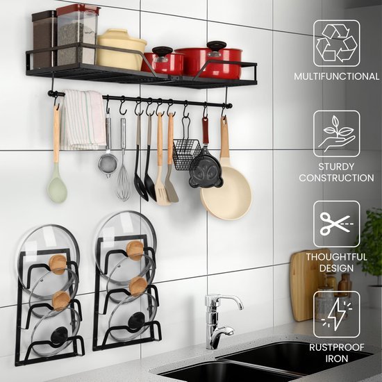 Unyqoos ® Innovatief 3-in-1 Keukenrek voor Efficiënte Opbergruimte en Gemakkelijke Toegang tot Pannen