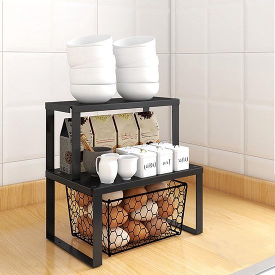 Unyqoos ® Veelzijdig en Stapelbaar Metalen Rek voor Keuken en Organisatie, Set van 2, Maat M: 30x20x15 cm