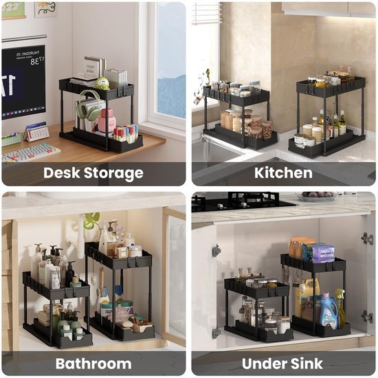 550x550-33431.jpg Unyqoos® Uittrekbare Dubbele Organizer met Haken voor Onder de Wastafel, Verstelbaar en Ruimtebesparend