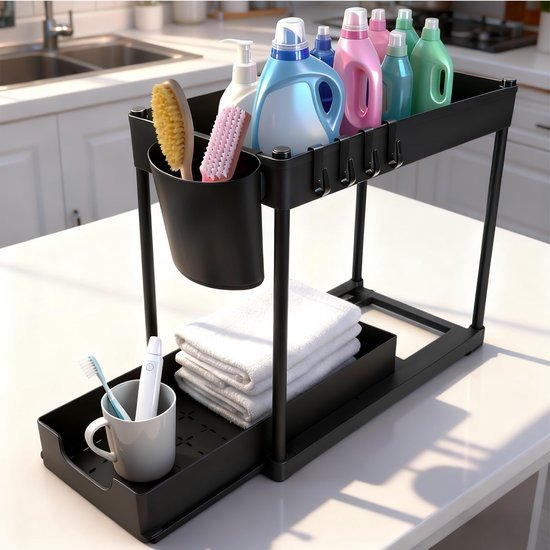 550x550-33551.jpg Unyqoos® Uittrekbare keukenkastorganizer met twee niveaus en antisliprand