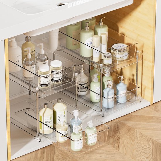 Unyqoos® Multifunctionele Dubbel Laagse Organizer voor Keuken en Badkamer, Set van 2 Stuks met Uittrekbare Lade