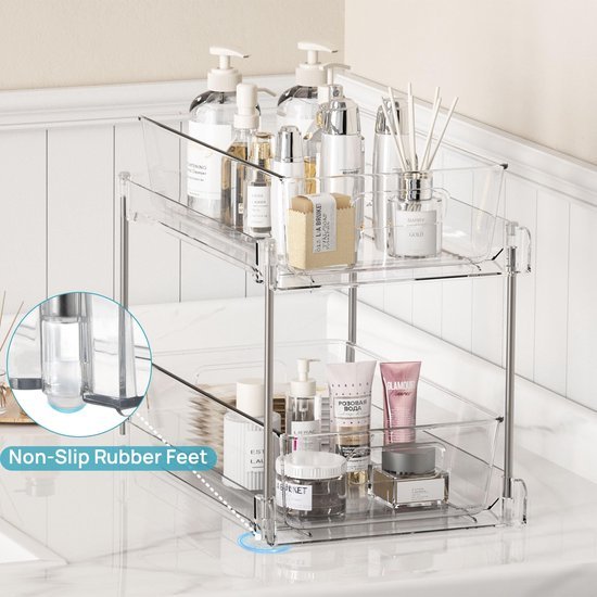 Unyqoos® Multifunctionele Dubbel Laagse Organizer voor Keuken en Badkamer, Set van 2 Stuks met Uittrekbare Lade