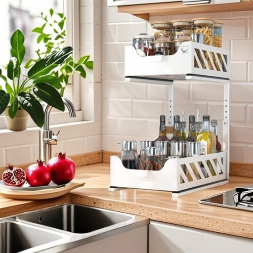 Unyqoos® Veelzijdige Onderkast Organizer Voor Keuken en Badkamer - Verstelbare Opberglades en Kruidenrekoplossing