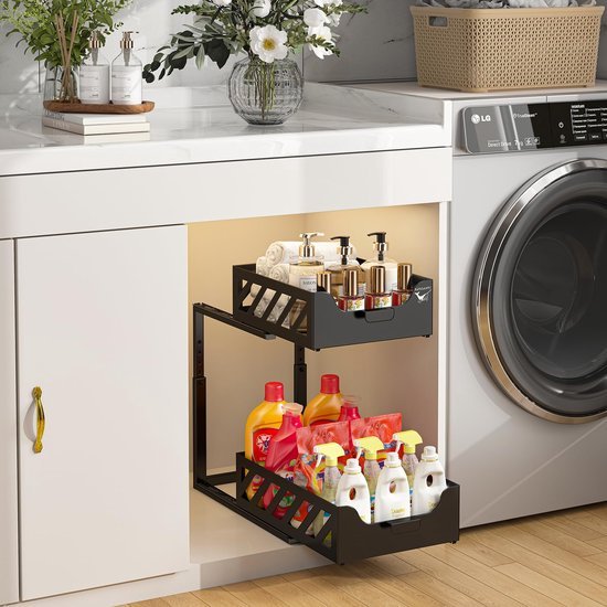 Unyqoos® Veelzijdige Onderkast Organizer Voor Keuken en Badkamer - Verstelbare Opberglades en Kruidenrekoplossing
