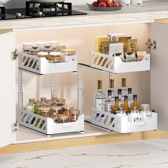 Unyqoos® Veelzijdige Onderkast Organizer Voor Keuken en Badkamer - Verstelbare Opberglades en Kruidenrekoplossing