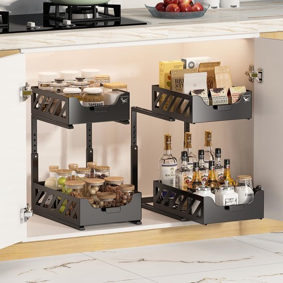 Unyqoos® Veelzijdige Onderkast Organizer Voor Keuken en Badkamer - Verstelbare Opberglades en Kruidenrekoplossing