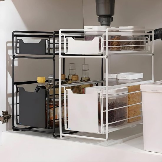 Unyqoos® Lade-organizer met Uittrekbare Mand voor Keuken en Badkamer met Twee Niveaus