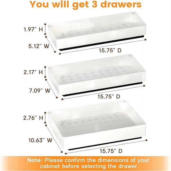 Unyqoos® Uittrekbare keukenkast-organizers set van 3 maten voor optimale opslag