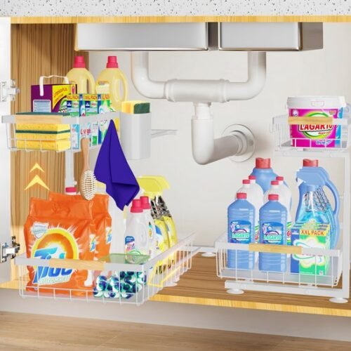 550x550-33684.jpg Unyqoos® Verstelbare Metalen Keuken- en Badkamer Organizer met Uitneembare Schuifmanden en Haken