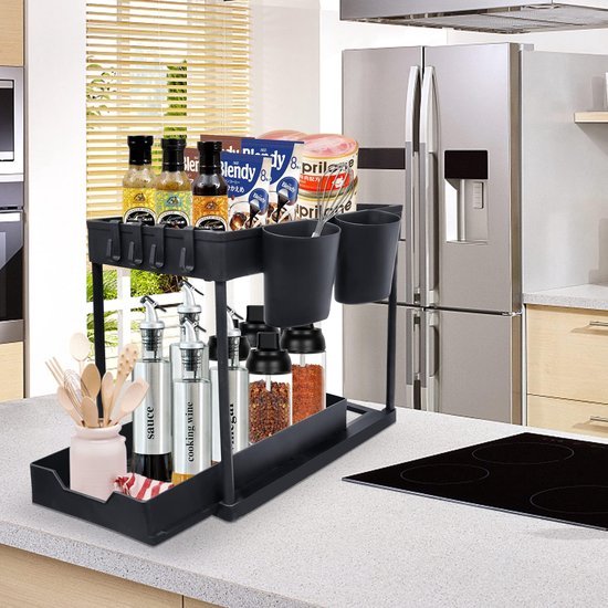 Unyqoos® Praktische Keuken- en Badkamer Organizer met Uittrekbare Lade en Extra Haken voor Optimale Opbergruimte