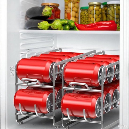 Unyqoos® Ruimtebesparende drankblikjesorganizer met automatisch rollen voor koelkast en keuken