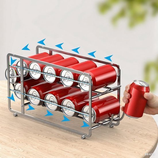 Unyqoos® Ruimtebesparende drankblikjesorganizer met automatisch rollen voor koelkast en keuken