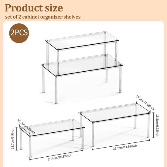 550x550-33750.jpg Unyqoos® Set van twee stapelbare en uitbreidbare acryl opbergrekjes voor keuken