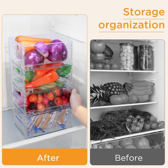 Unyqoos® Transparante Organizerset van 4 Stuks voor Keuken en Kantooropslag