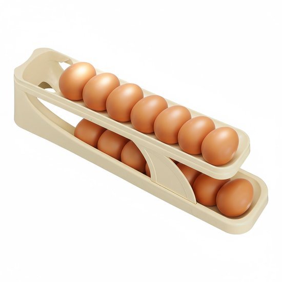 Unyqoos® Dubbelgelaagde eierhouder met automatische rolfunctie voor keukenopslag