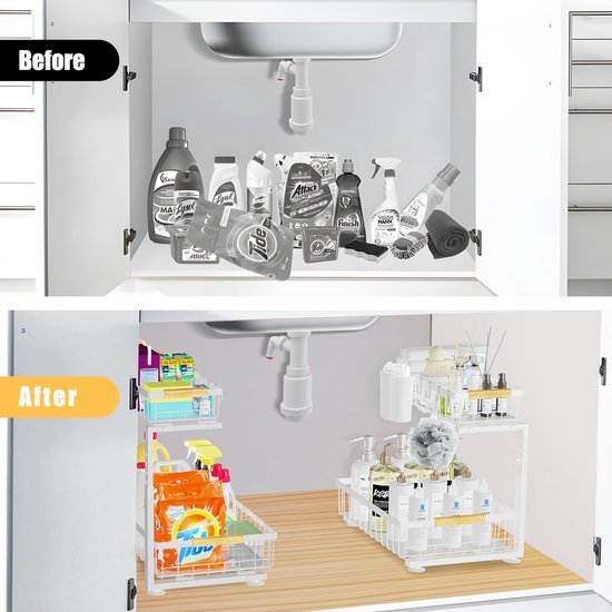 Unyqoos® Uitgebreide Keuken- en Badkamer Organizer met Uittrekbare Schuifladen en Verstelbare Hoogte