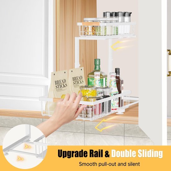 Unyqoos® Uitgebreide Keuken- en Badkamer Organizer met Uittrekbare Schuifladen en Verstelbare Hoogte