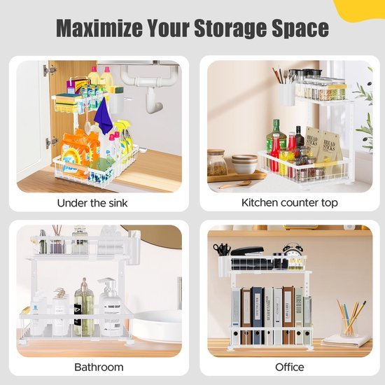 Unyqoos® Uitgebreide Keuken- en Badkamer Organizer met Uittrekbare Schuifladen en Verstelbare Hoogte