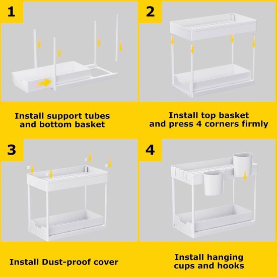 Unyqoos® Multifunctioneel Uitschuifbaar Keuken- en Badkamerorganisatie Rek met Haken en Bekers voor Optimaal Gebruik