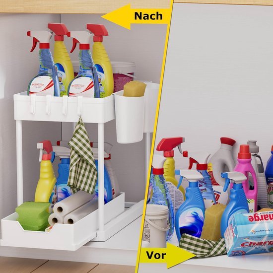 Unyqoos® Multifunctioneel Uitschuifbaar Keuken- en Badkamerorganisatie Rek met Haken en Bekers voor Optimaal Gebruik