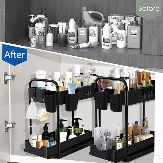 550x550-33950.jpg Unyqoos® Multifunctionele Keuken- en Badkamer Organizer met Schuifmand, Haken en Bekers voor Optimale Opbergruimte