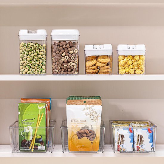 Unyqoos® Handige Stapelbare Opbergdozen voor Keuken en Koelkast met Vier Verstelbare Vakken