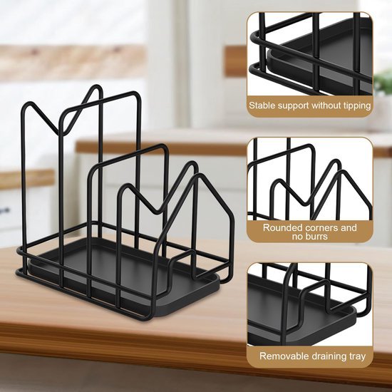 Unyqoos® Zwarte multifunctionele keukenstandaard voor snijplanken en deksels