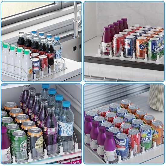 Unyqoos® Automatische drankorganizer voor koelkast met drie rekken en zelfschuifsysteem