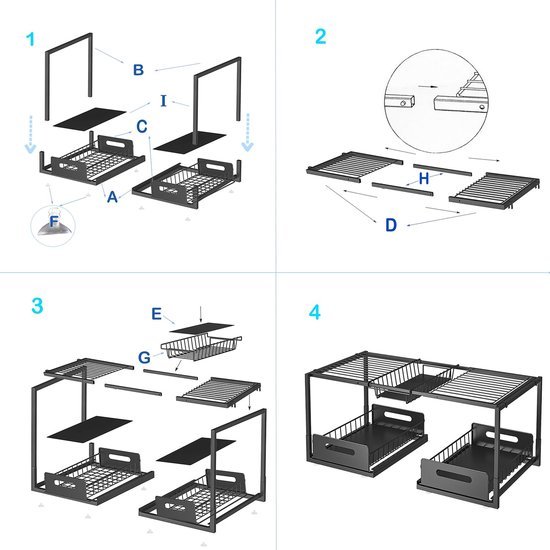 Unyqoos® Uitbreidbare Stalen Onderkast Organisator met Uittrekbare Mand en Verstelbare Niveaus voor Keuken en Badkamer