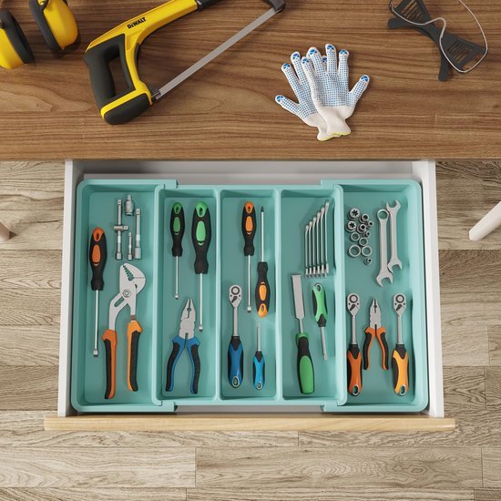 Unyqoos® Uitbreidbare Bestekbak met Ruime Opbergmogelijkheden voor Keukenladen, Geschikt voor Grote en Kleine Gereedschappen