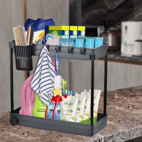 Unyqoos® Veelzijdige Onderkast Organisator Met Wielen En Accessoires Voor Keuken En Badkamer Opslag