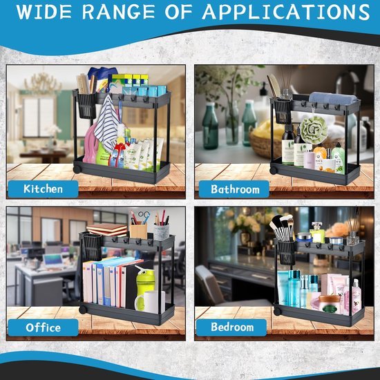 Unyqoos® Veelzijdige Onderkast Organisator Met Wielen En Accessoires Voor Keuken En Badkamer Opslag