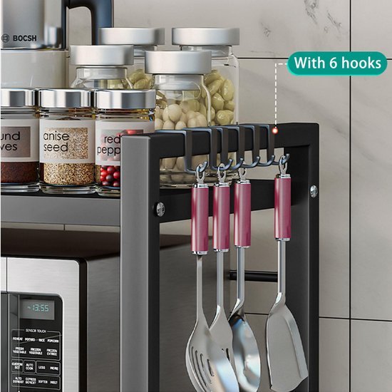 Unyqoos® Uitbreidbaar Keukenrek met Verstelbare Hoogte en 5 Haken voor Optimale Organisatie
