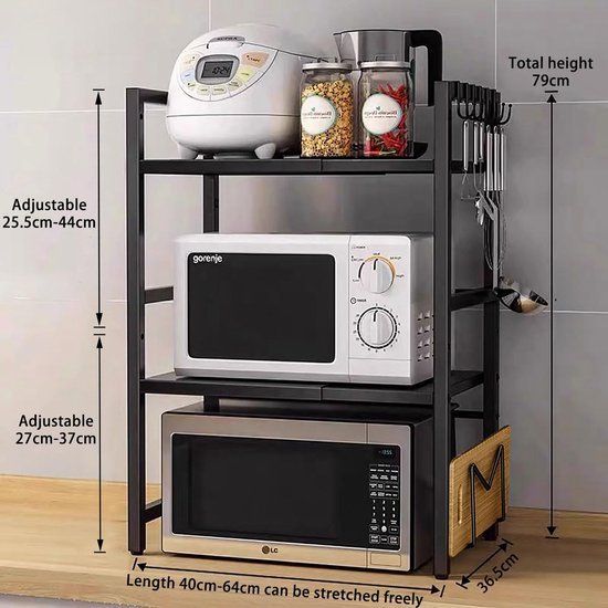 Unyqoos® Uitbreidbaar Keukenrek met Verstelbare Hoogte en 5 Haken voor Optimale Organisatie