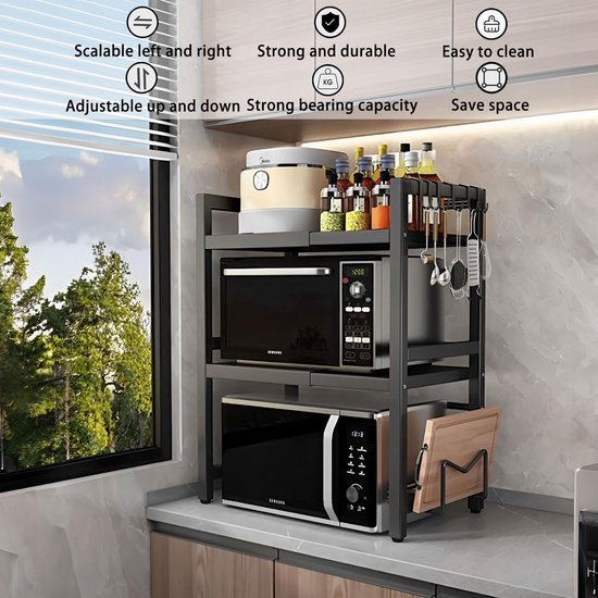 Unyqoos® Uitbreidbaar Keukenrek met Verstelbare Hoogte en 5 Haken voor Optimale Organisatie