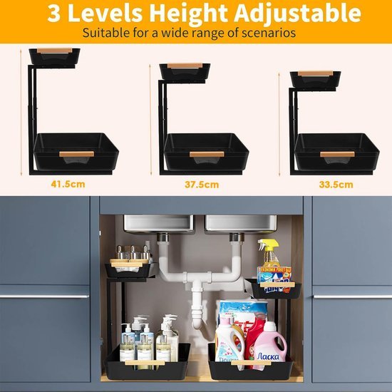Unyqoos® Set van 2 verstelbare L-vormige kastorganizers voor keuken of badkamer
