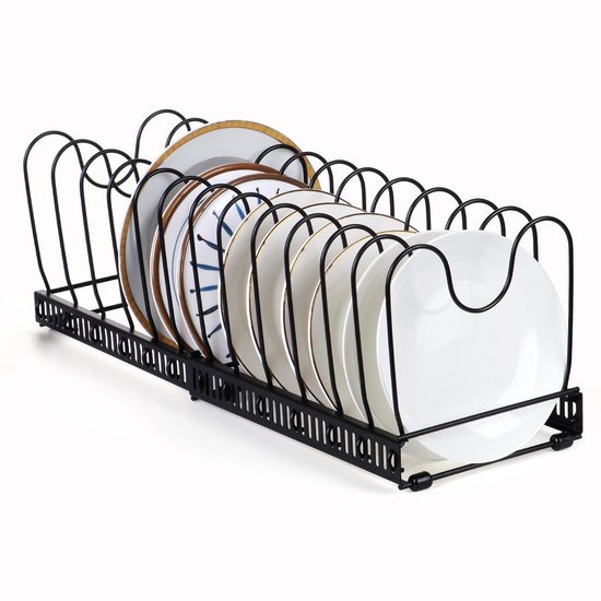 Unyqoos® Uitbreidbare en Multifunctionele Pannen- en Dekselorganizer voor Keukenopslag met 13 Delen in Zwart