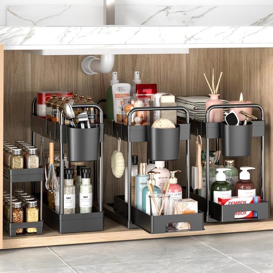 Unyqoos® Stapelbare opbergrekjes voor badkamer en keuken met hangende accessoires