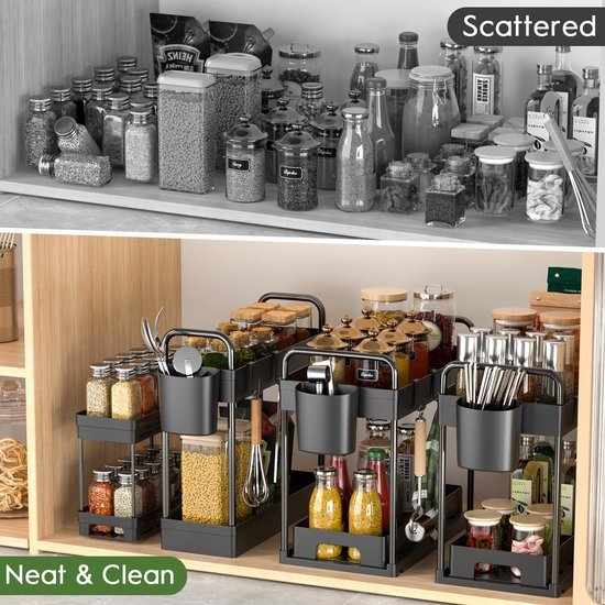 Unyqoos® Stapelbare opbergrekjes voor badkamer en keuken met hangende accessoires