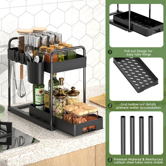 Unyqoos® Stapelbare opbergrekjes voor badkamer en keuken met hangende accessoires