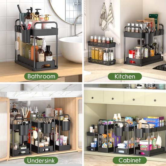 Unyqoos® Stapelbare opbergrekjes voor badkamer en keuken met hangende accessoires