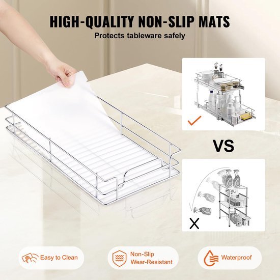 Unyqoos® Uittrekbaar keukenrek met twee niveaus voor efficiënte opbergruimte onder wastafel