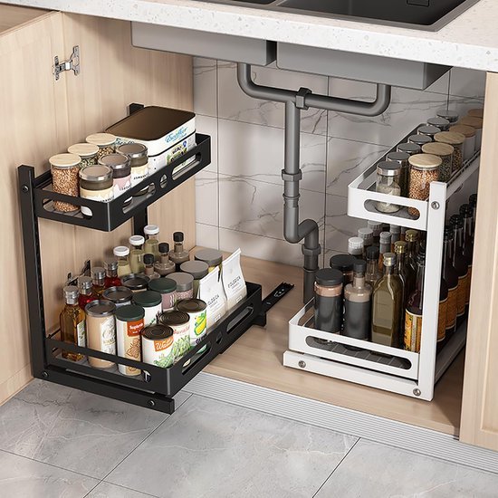 Unyqoos® Verstelbare metalen onderkast-organizer voor efficiënte keukenopslag