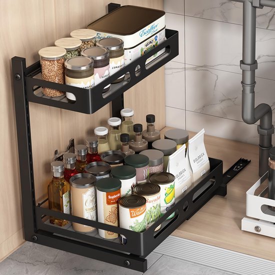 Unyqoos® Verstelbare metalen onderkast-organizer voor efficiënte keukenopslag