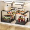 Unyqoos® Uittrekbare Onderkast-Organizer voor Keuken en Badkamer met Verstelbare Niveaus in Zwart Staal