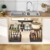 Unyqoos® Uittrekbare Onderkast-Organizer voor Keuken en Badkamer met Verstelbare Niveaus in Zwart Staal